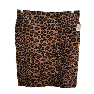 NWT Talbots Petites size 12P Velvet Like Leopard Print Straight Skirt Animal New